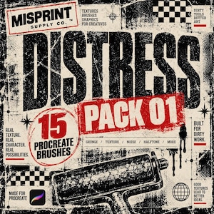 15 Procreate Distress Brushes – Grunge, Halftone, Worn Effects (Digital Download)