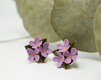 Polymer clay lilac earrings, stud polymer clay earrings, stud lilac earrings, polymer clay flower earrings, flower bouquet earrings