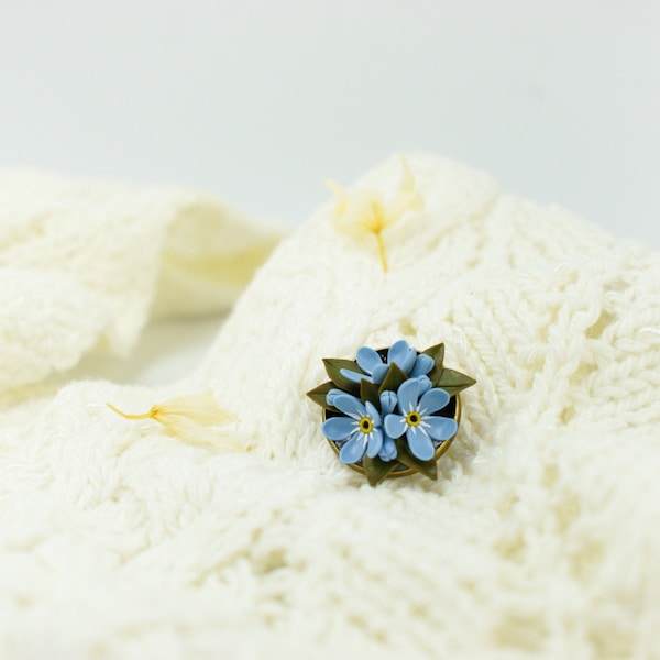 No me olvides broche, broche de flores, broche de arcilla polimérica, flores de arcilla polimérica no me olvides joyería broche de flores azules no me olvides flor