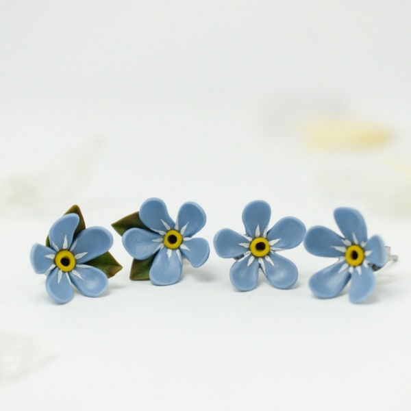 Stud forget me not earrings, forget me not jewelry, stud polymer clay earrings, stud flower earrings, stud floral earrings, ceramic earrings