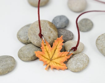 Fall leaf necklace | maple leaf necklace | cord leaf necklace | ceramic leaf necklace | polymer clay leaf pendant | yellow leaf pendant