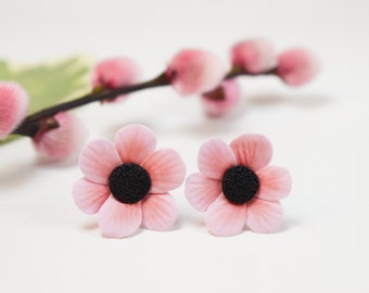 Stud floral earrings | floral polymer clay earrings | pink flower earring | stud polymer clay earring | polymer clay flower studs