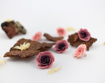 Handmade Polymer Clay Rose Charm, Gradient Pink Blossom Beads