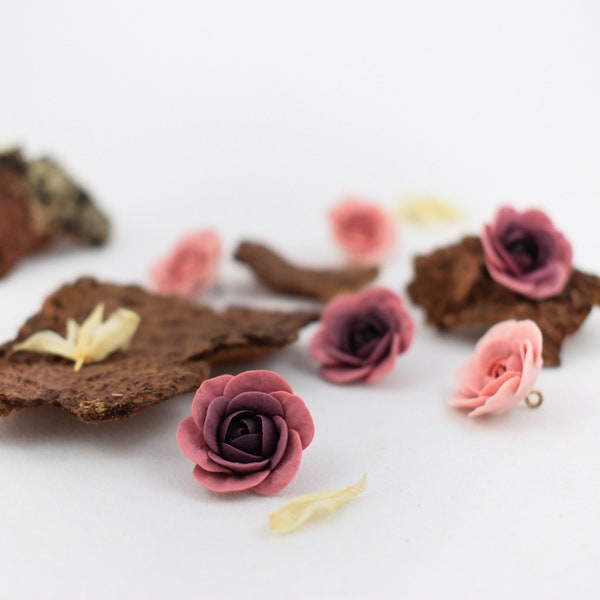 Breloque rose dégradé pour la fabrication de bijoux, breloque fleur en argile polymère, perle rose en argile polymère, pendentif rose rose en argile polymère pendentif rose