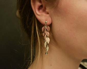 Dangle leaf earrings | pastel polymer clay earring | dangle pastel earring | pastel leaf earring | dangle polymer clay earring | silver leaf