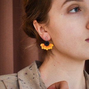 Sonnenblume Ohrringe, Gelbe Blume Ohrringe, Polymer Clay Ohrstecker, gelbe Blume Ohrringe, Sonnenblume Ohrstecker, lustige Ohrringe