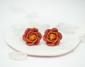 Stud rose earrings, polymer clay flower earrings, floral jewelry, ceramic flower earrings, polymer clay rose earrings, yellow rose earrings