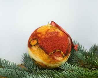 Felt Christmas ornament, red Christmas ornaments, natural wool felt Christmas ornaments, felted Christmas bauble, one of a kind ornament