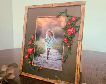 Floral picture frame, 4x6 photo frame, rose photo frame, one-of-a-kind photo stand, cold porcelain rose, family photo, baby photo holder