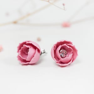 Pink peony earrings | polymer clay peony earrings | stud floral earrings | stud flower earrings | drop peony earrings | polymer clay flower
