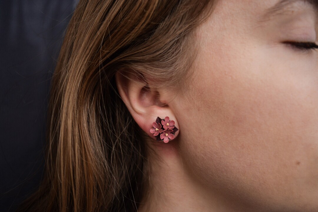 Flower Bouquet Earrings Polymer Clay Flower Earrings Stud Etsy