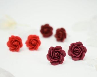 Red rose earrings, stud rose earrings, stud flower earrings, stud polymer clay earrings, polymer clay rose earrings, mini rose earrings