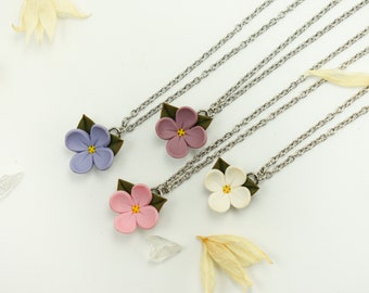 Lilac necklace, polymer clay flower necklace, floral polymer clay pendant, floral ceramic necklace, floral jewelry, pink lilac jewelry