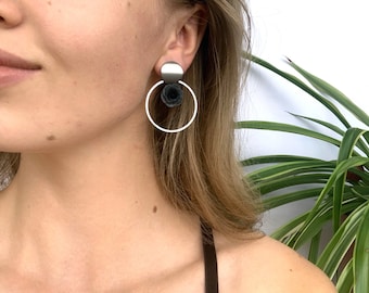 Black rose earrings | black hoop earring | stainless steel earring | black floral earrings | gothic hoop earrings | gothic floral earrings