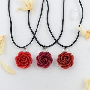 Red rose necklace, flower pendant, floral polymer clay necklace, polymer clay flower pendant, polymer clay rose jewelry, necklace for mom