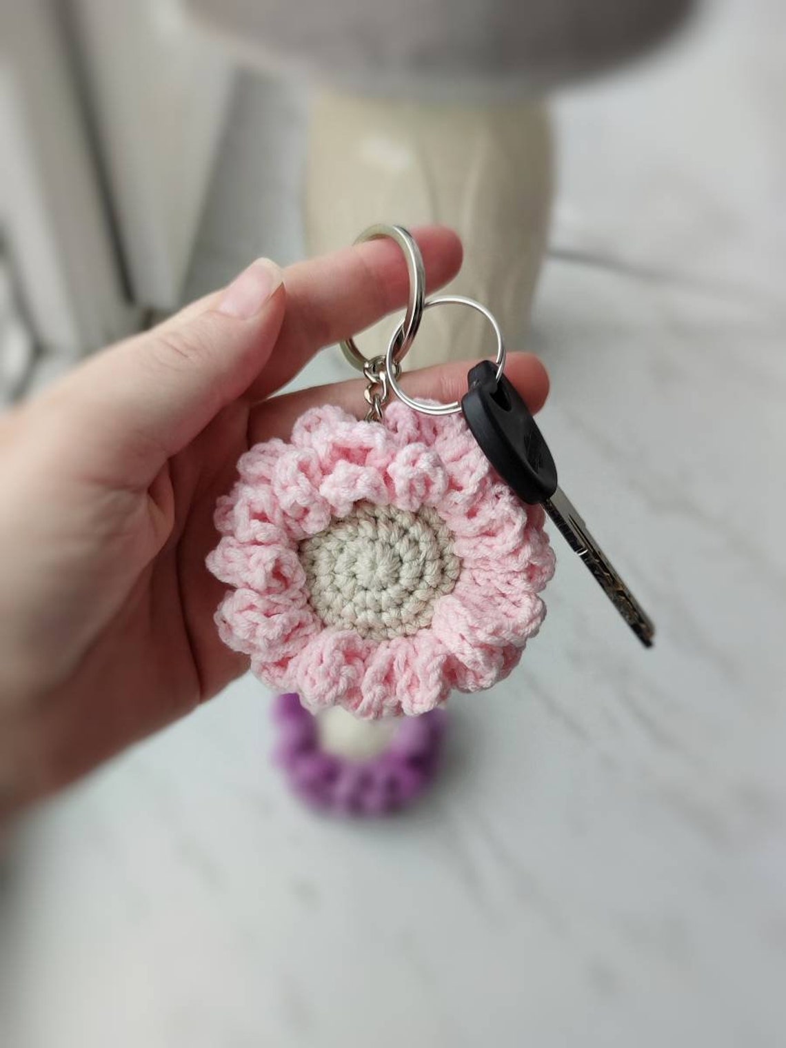 Crochet Keychain flower accessories for women Cute leater Etsy
