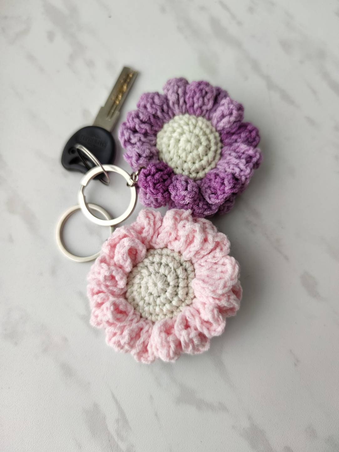 Crochet Keychain flower accessories for women Cute leater | Etsy