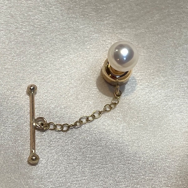9ct gold and pearl tie tack, pearl cravat pin, shirt and tie accessory, mens wedding accessory, man to man gift, unique gift for dad, TT83d