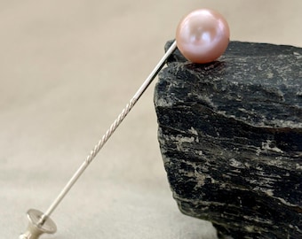 Épingle à cravate en perles roses : épingle à cravate en argent sterling, accessoire de mariage