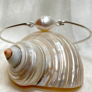 Large cultured pearl bangle, baroque freshwater pearl bangle, Argentium silver bracelet, wedding anniversary gift, 21st birthday pearl gift