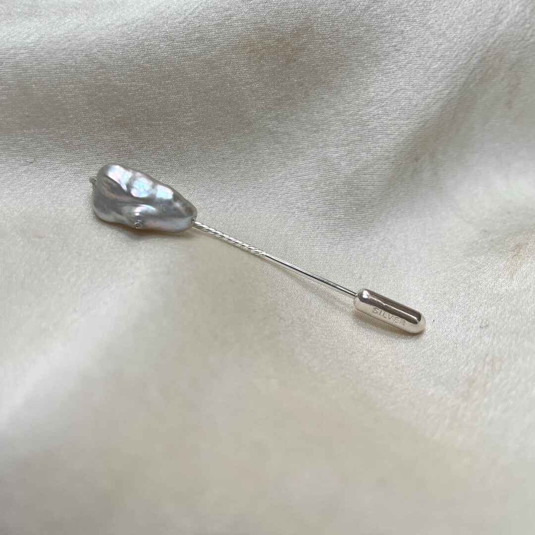 Grey Baroque Pearl Tie Pin: Sterling Silver Cravat Lapel Pin - Etsy
