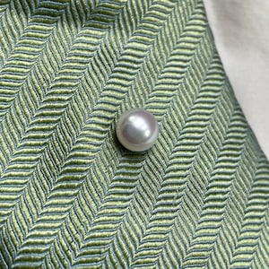 White pearl tie tack, sterling silver cravat pin, mens wedding accessory, best man gift, dad gift