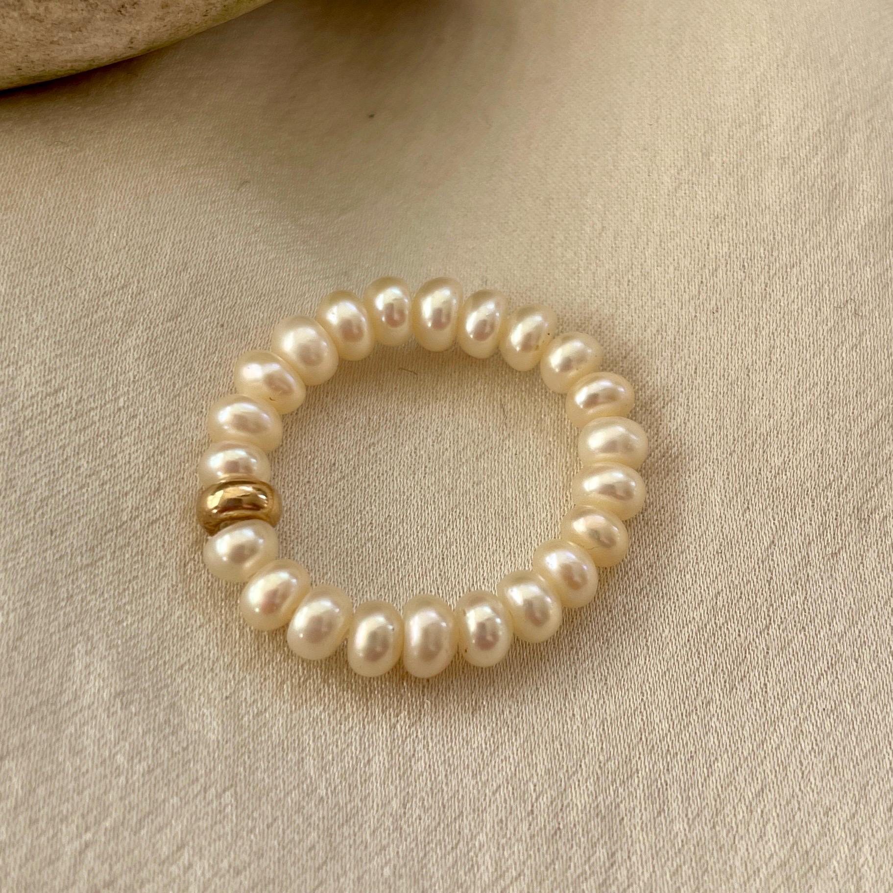 Small pearl elastic ring, friendship ring, Simple pearl ring, 9ct gold and pearl ring, size 5 pearl ring, 21st birthday present, anniversary