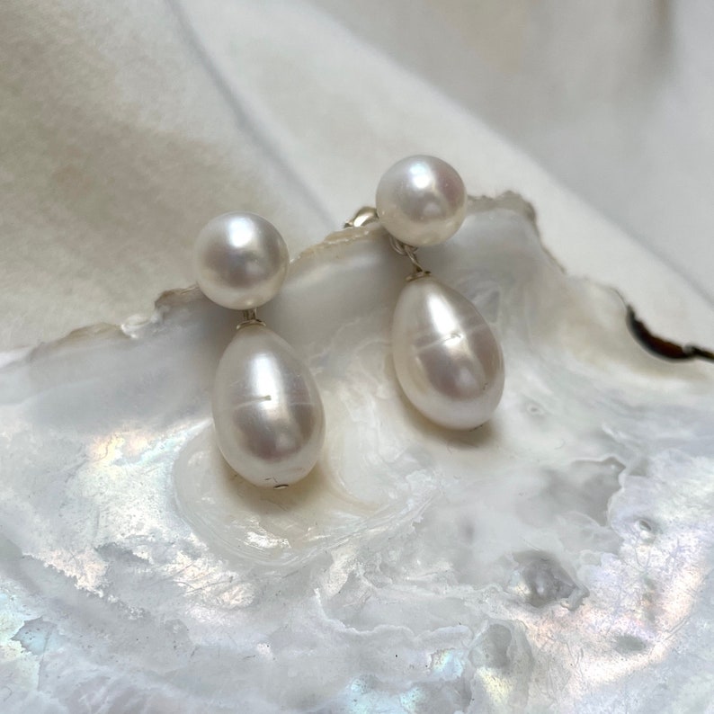 Two Pearl Teardrop Earrings, Classic Pearl Bridal Earrings, Extra Large ...