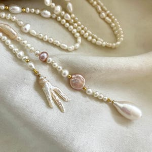 Freshwater pearl wrap necklace, boho lariat pearl necklace, mother of bride jewellery, statement pearl jewelry, pearl anniversary gift