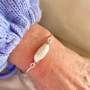 Freshwater pearl and silver bangle, baroque pearl bangle, pearl wedding anniversary gift, 21st birthday jewellery, cultured pearl bracelet
