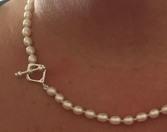 Freshwater pearl toggle necklace, 19” pearl necklace, 21st birthday gift