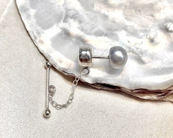 Pale grey pearl tie tack, sterling silver Ascot pin, mens wedding accessory