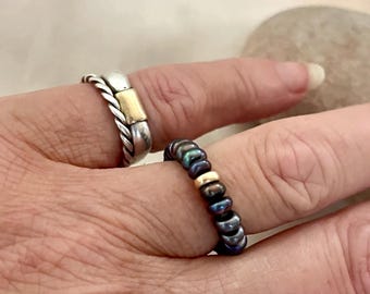 Black pearl stretch ring, small pearl elastic ring, friendship ring, Simple pearl ring, 9ct gold and pearl ring, size 51/2 pearl ring