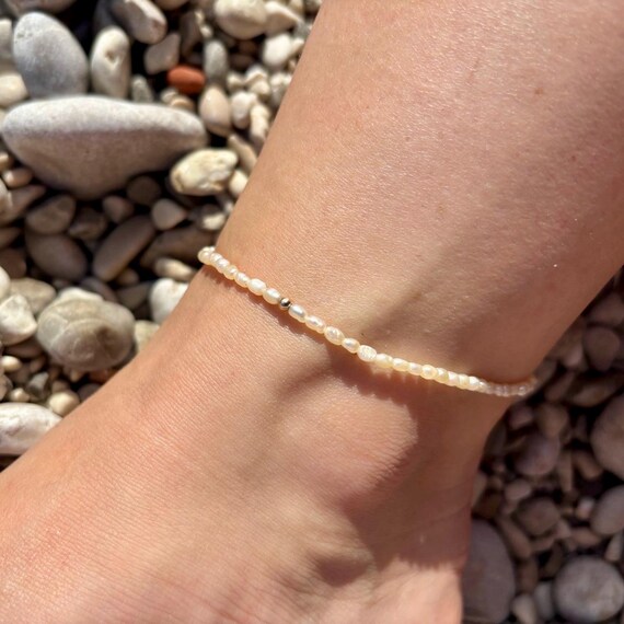 Gold Vermeil Anklet, Freshwater Pearl Ankle Bracelet, Pearl Ankle