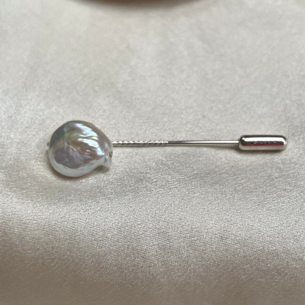 Baroque pearl tie pin, white pearl pin, groomsmans cravat pin, best man gift, unique dad gift