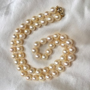 Japanse Akoya-parelketting, gecultiveerde parelketting op 9 kt gouden sluiting, traditioneel 21e cadeau, jubileumcadeau voor haar