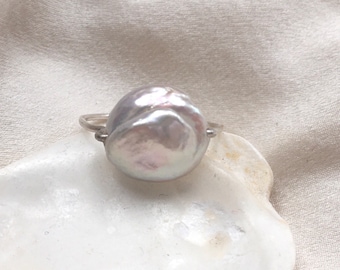 Large baroque pearl ring, statement pearl ring, chunky pearl on simple band, anniversary gift for her, R103b