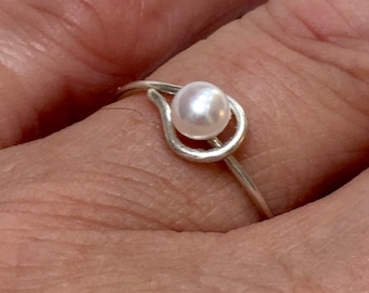 Freshwater pearl ring, cultured pearl solitaire ring, friendship ring, silver wrapped pearl ring, anniversary gift idea, best friend gifts