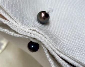 Gemelli con perle nere, gemelli con doppia perla, regalo per testimoni di nozze, matrimonio maschile