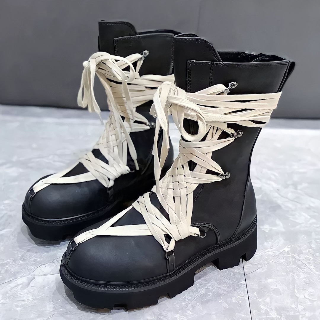 Rick Owens Boots Inspired Star Tied Shoe Lace Ramones Platform - Etsy