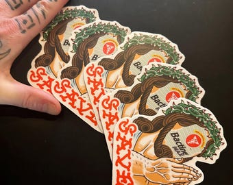 Bactine Jesus Sticker 5 pack - tattoo shop stickers, tattooer gift