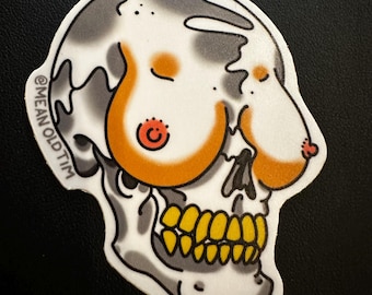 Skull Boob Sticker Set - Funny Tattoo style  artwork - NSFW sticker pair