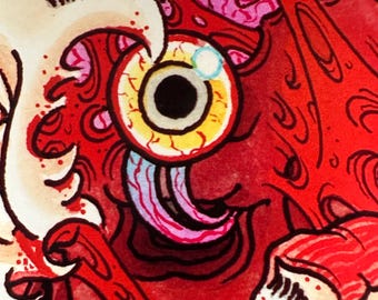 Japanese Style Horror Art Print – Gory Severed Head, Ukiyo-e Tattoo Style (8.5 x 11 Giclee)
