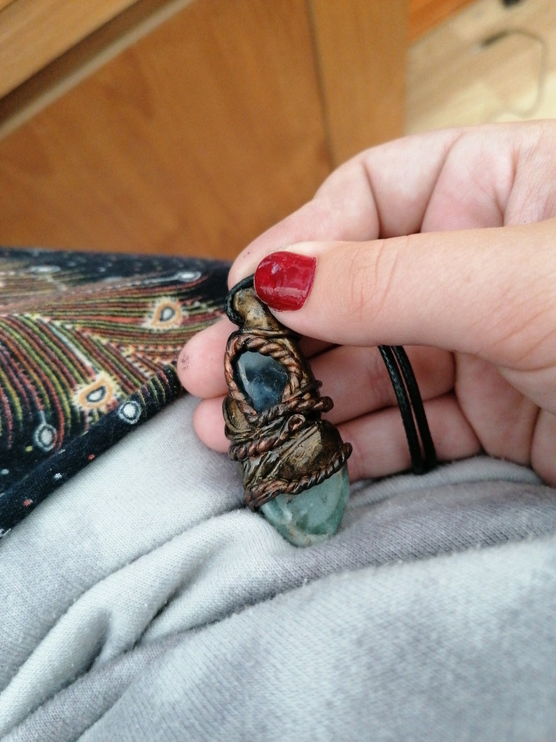 tribal necklace crystal necklace Merlinite and adventurine pendant