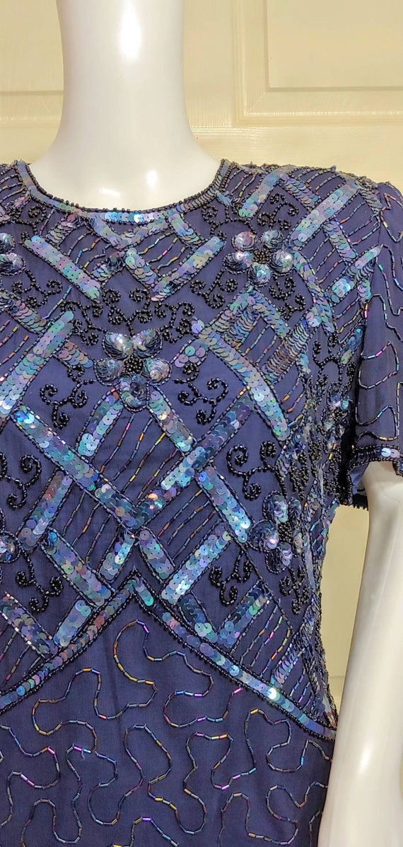 Vtg Beaded Blue Dress - image 8