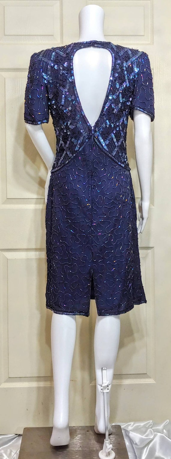 Vtg Beaded Blue Dress - image 3