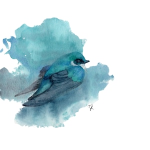 Impression d'art aquarelle hirondelle bicolore, aquarelle en vrac, oiseau bleu, cadeau de fête des pères, oeuvre d'art pour chambre d'enfant,