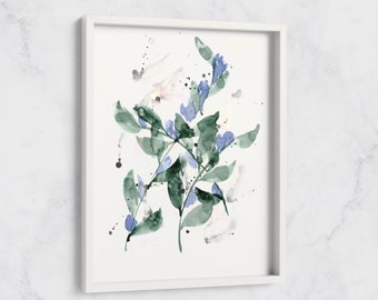 Loose Leaves Watercolour Art Print, Abstract Leaf Painting, Botanical Art