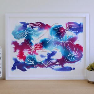 Betta Fish Abstract Aquarelle Art Print, Betta Fish, Rainbow Painting, Abstract Fish, Gallery Wall Art, Alcohol Ink Artwork