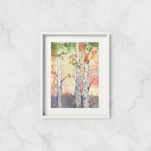 Bouleaux à l’aquarelle, Impression d’art, Arbres et fleurs aquarelle Peinture, Peinture de bouleaux, Estampes d’art d’arbre, Art de bouleau, Art forestier